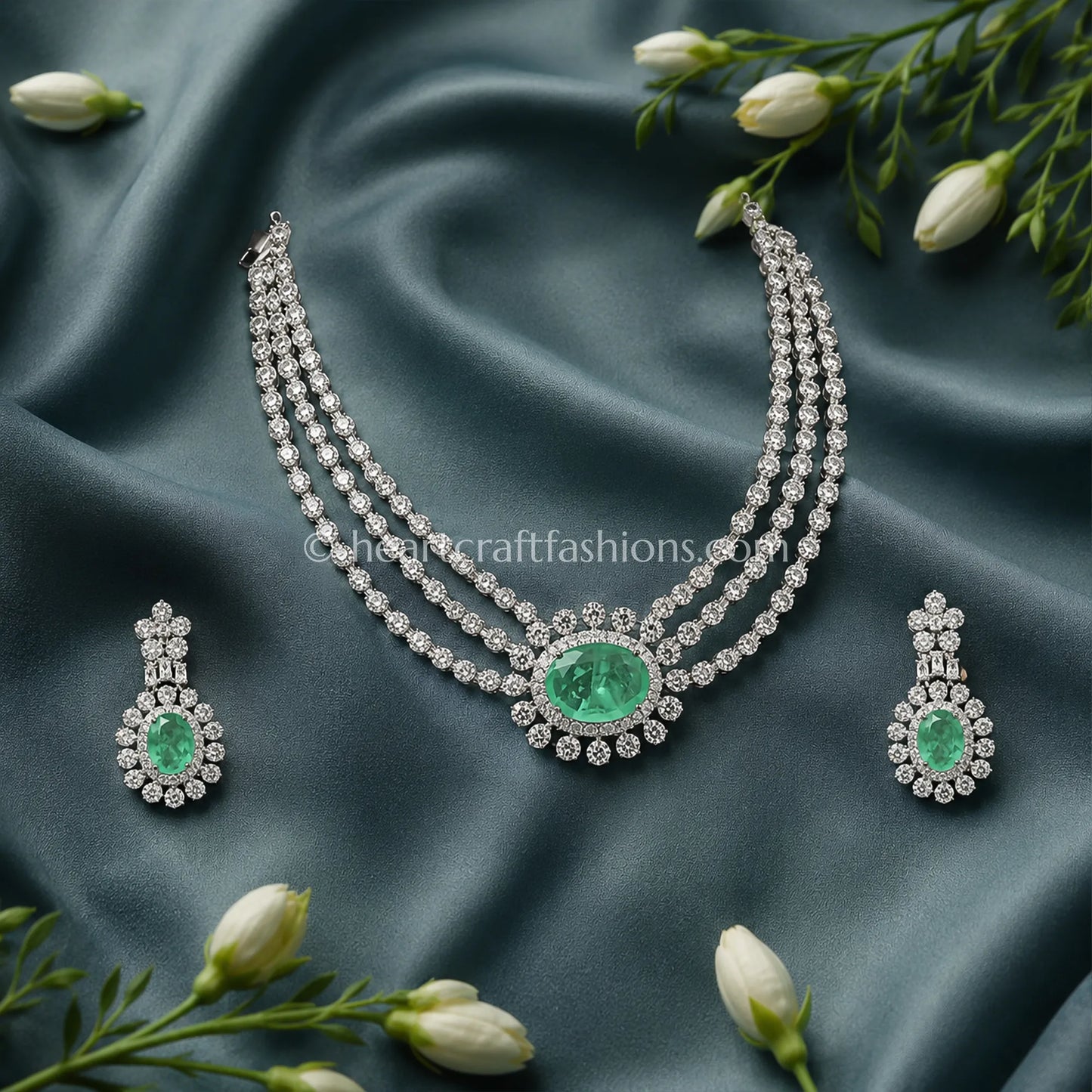 Mint Emerald Oval Halo Layered Zircon Set