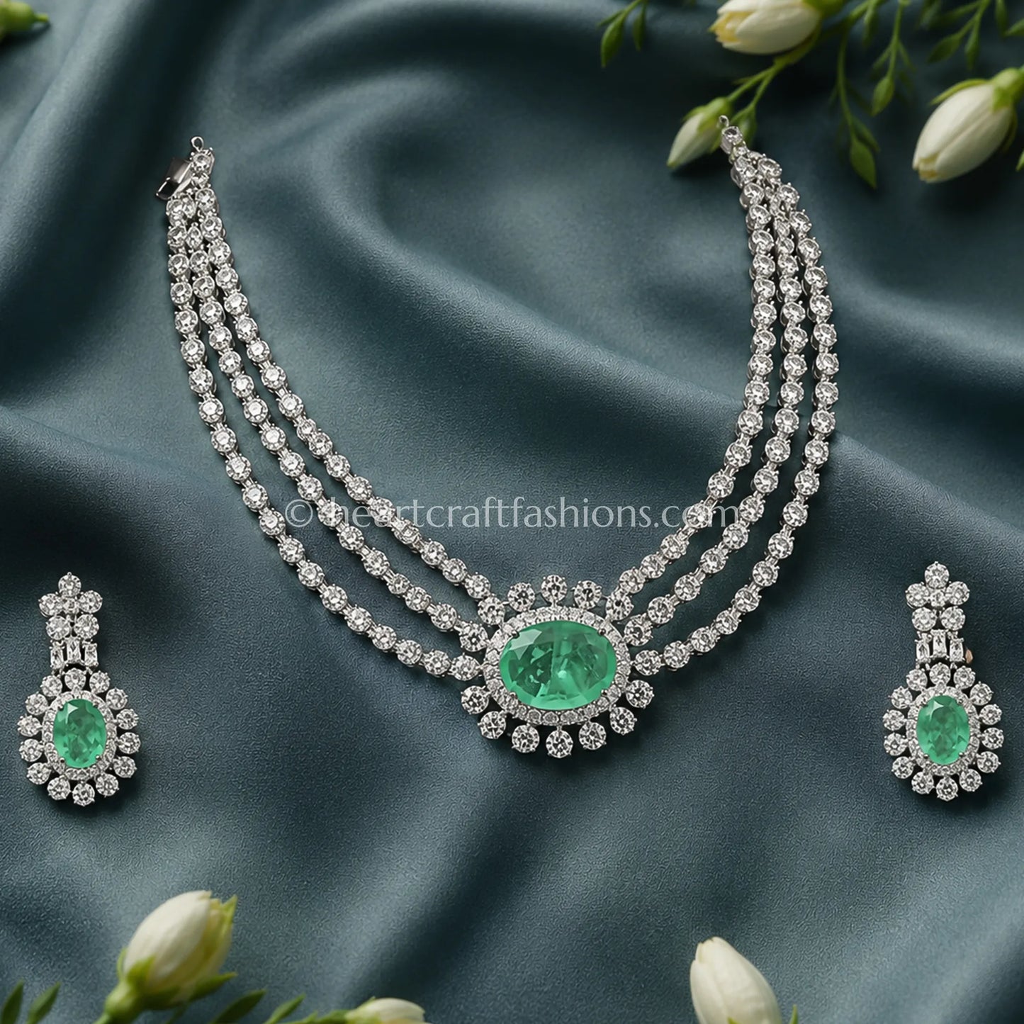 Mint Emerald Oval Halo Layered Zircon Set