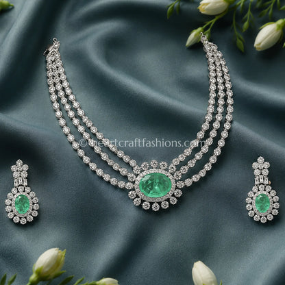 Mint Emerald Oval Halo Layered Zircon Set