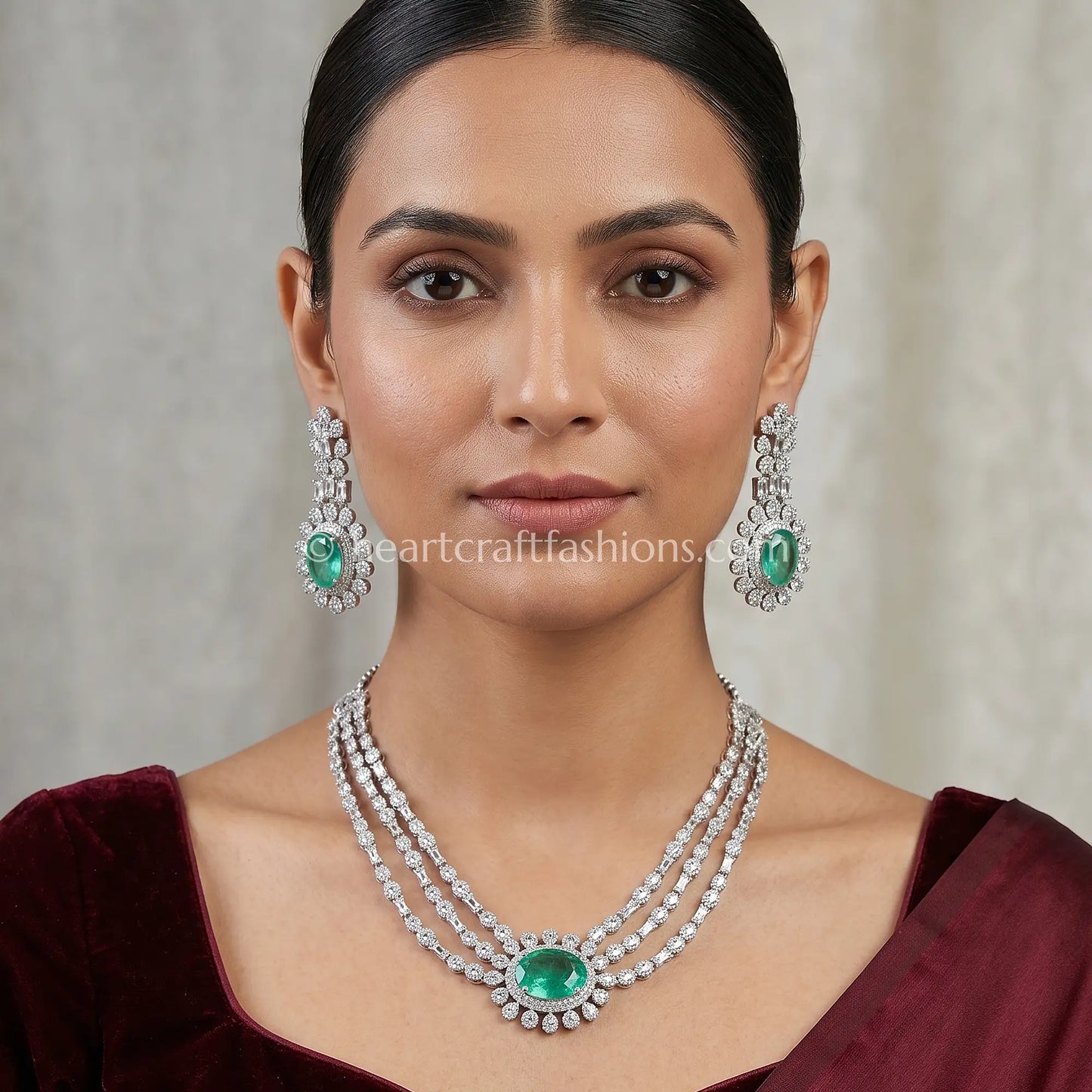 Mint Emerald Oval Halo Layered Zircon Set