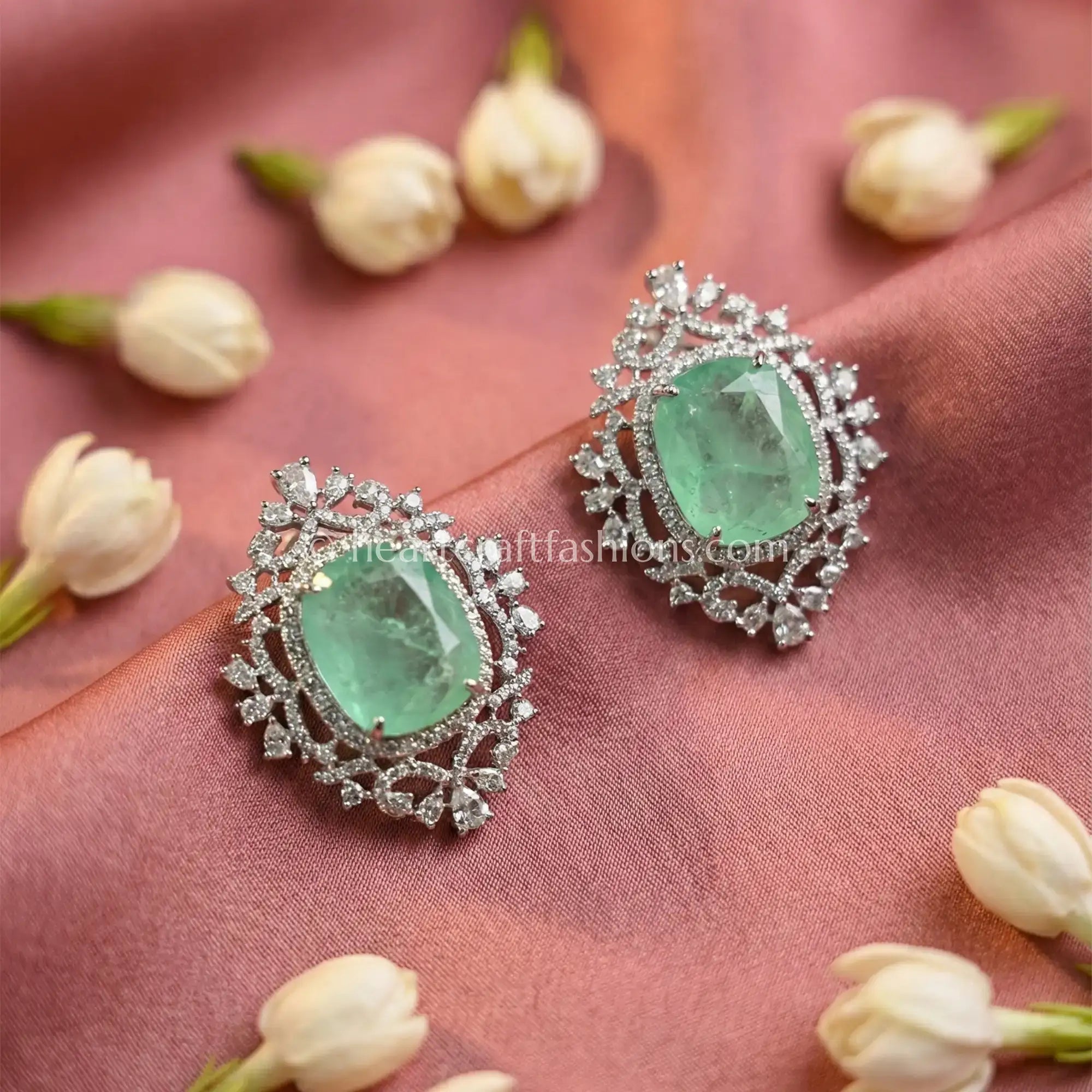 Mint Green Doublet Halo Stud Earrings