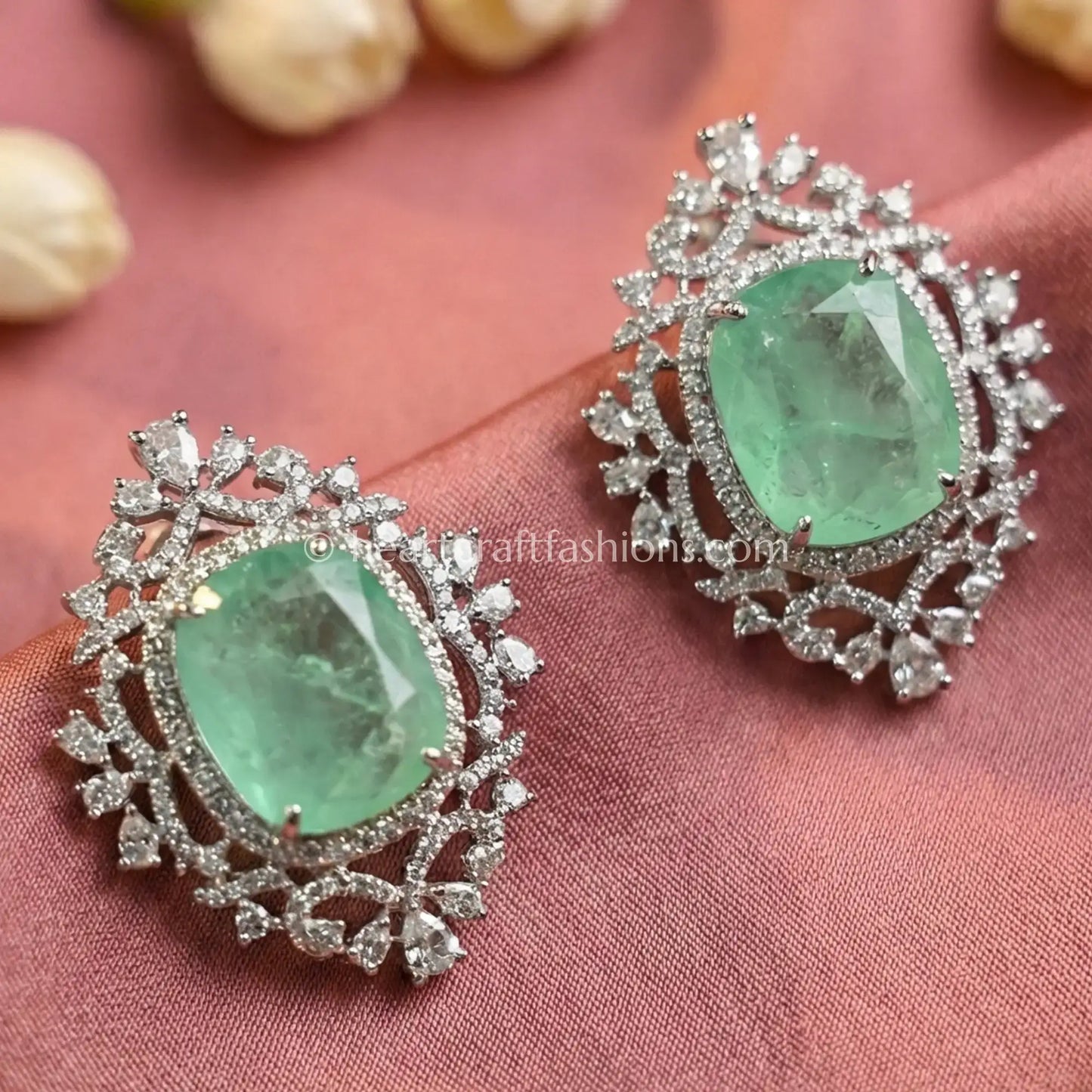 Mint Green Doublet Halo Stud Earrings