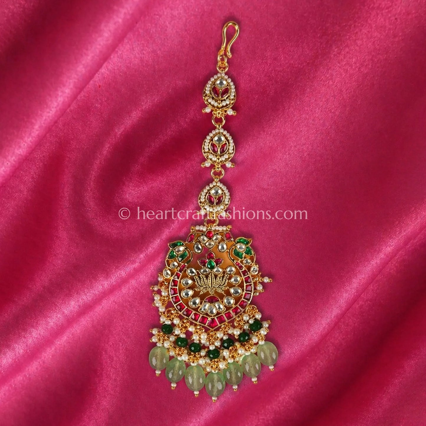 Mint Green Heritage Pachi Kundan Maang Tikka