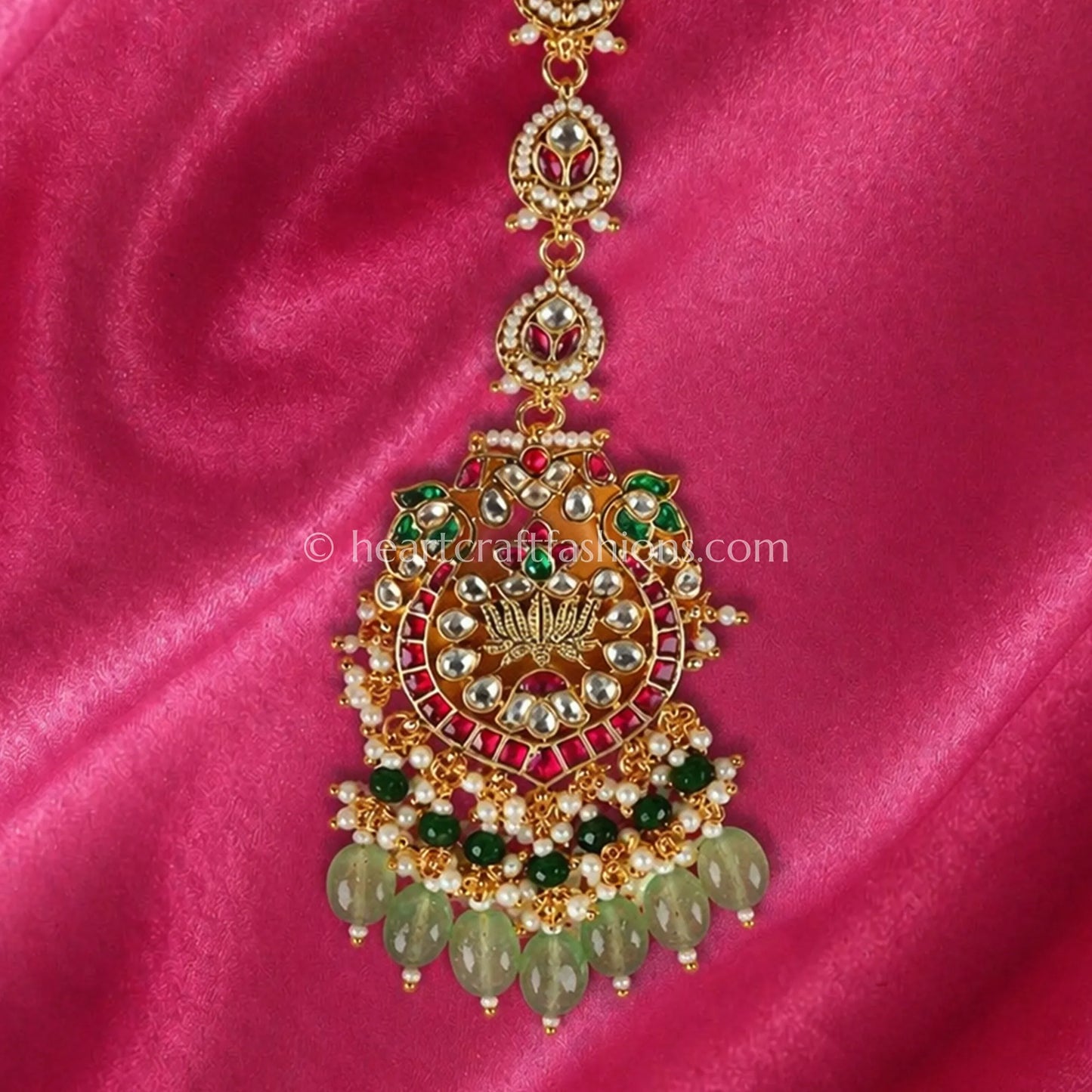 Mint Green Heritage Pachi Kundan Maang Tikka