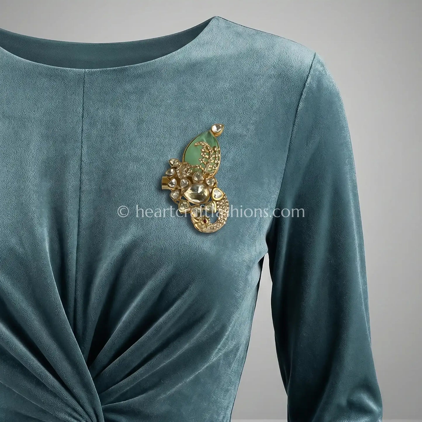 Mint Green Kundan Floral Designer Brooch