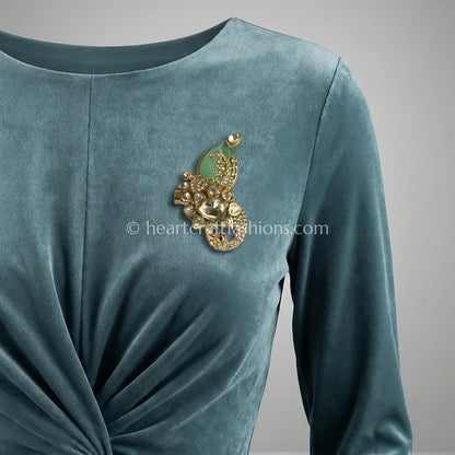 Mint Green Kundan Floral Designer Brooch