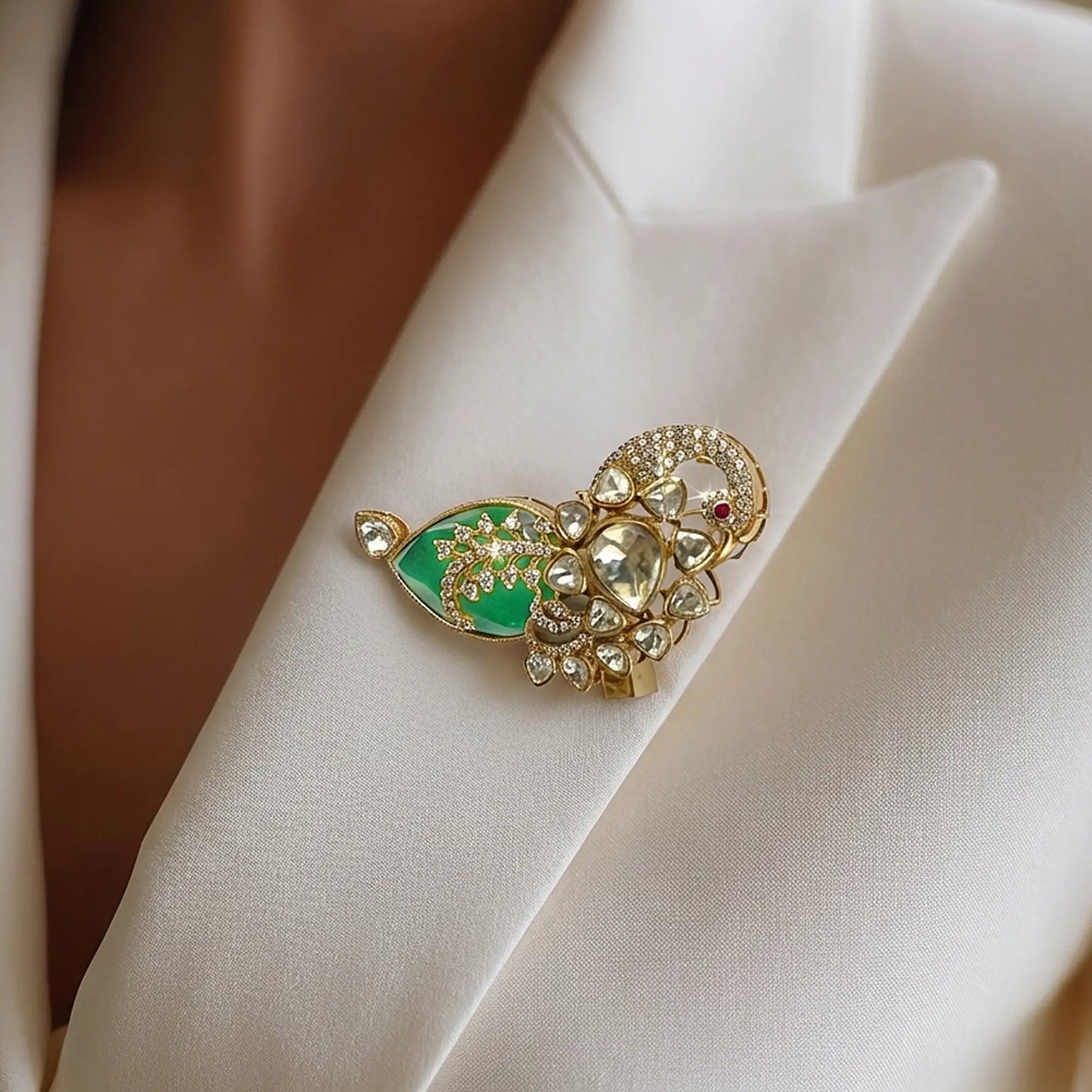 Mint Green Kundan Floral Designer Brooch