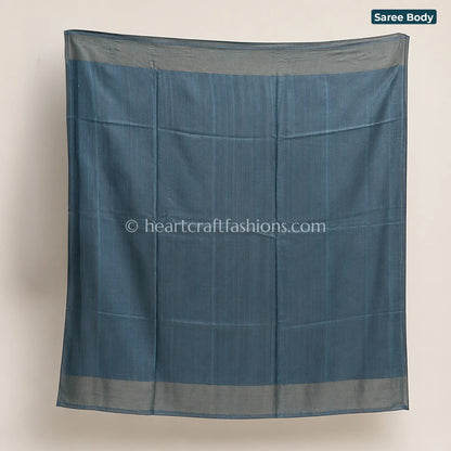 Misty Greyish Blue Half Tusser Half Silk Saree