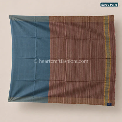 Misty Greyish Blue Half Tusser Half Silk Saree
