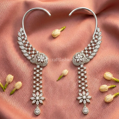 Moonlit Feather Drop Zircon Ear Cuff – Crystal White