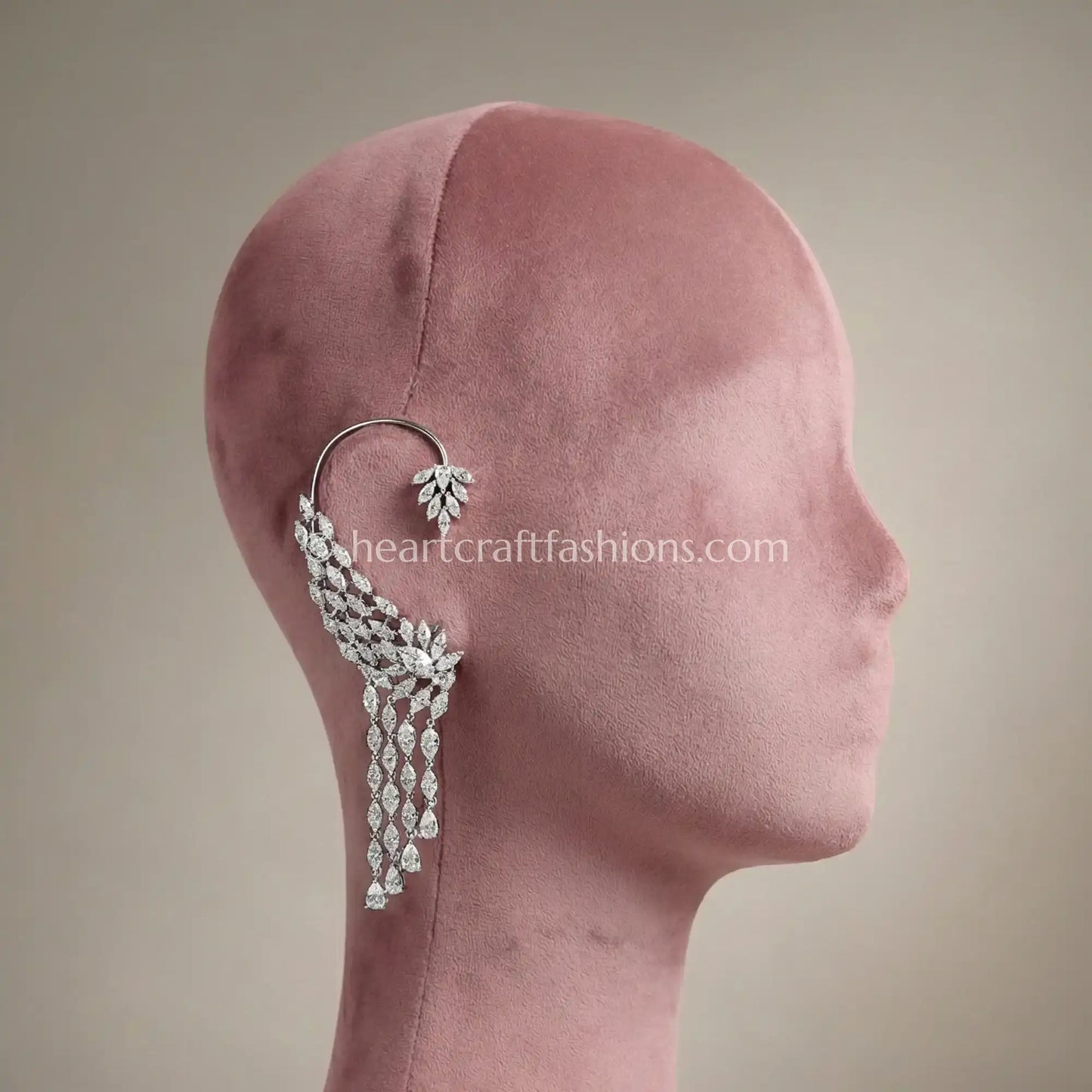 Moonlit Feather Drop Zircon Ear Cuff – Crystal White