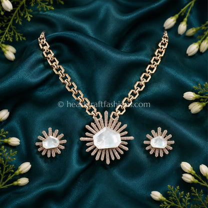 Moonstone White Designer Celebrity Doublet Statement Necklace Set