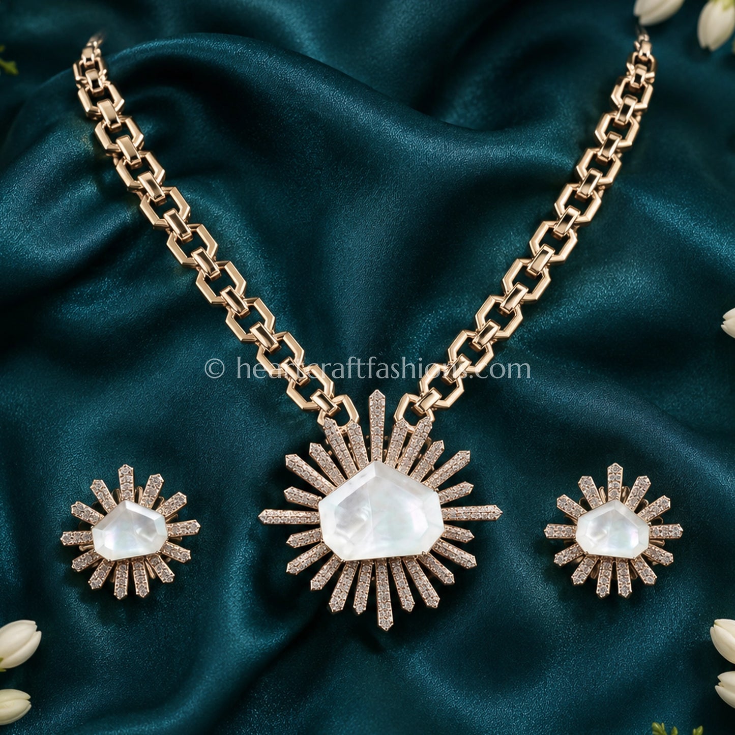Moonstone White Designer Celebrity Doublet Statement Necklace Set