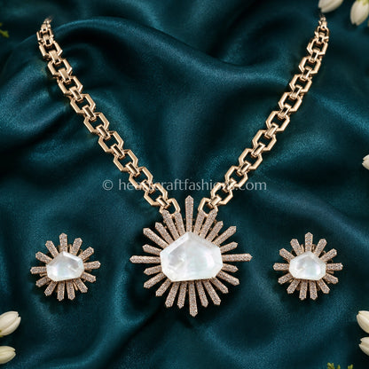 Moonstone White Designer Celebrity Doublet Statement Necklace Set