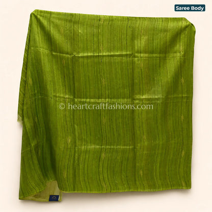 Moss Green & Olive Tone Handloom Tusser Saree