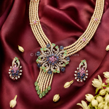 Multi-Gemstone Zircon Pearl Rani Haar Set