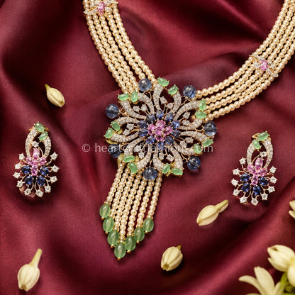 Multi-Gemstone Zircon Pearl Rani Haar Set