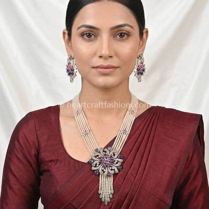 Multi-Gemstone Zircon Pearl Rani Haar Set