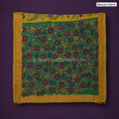 Mustard Yellow Multicolor Peacock Kalamkari Bangalore Silk Saree