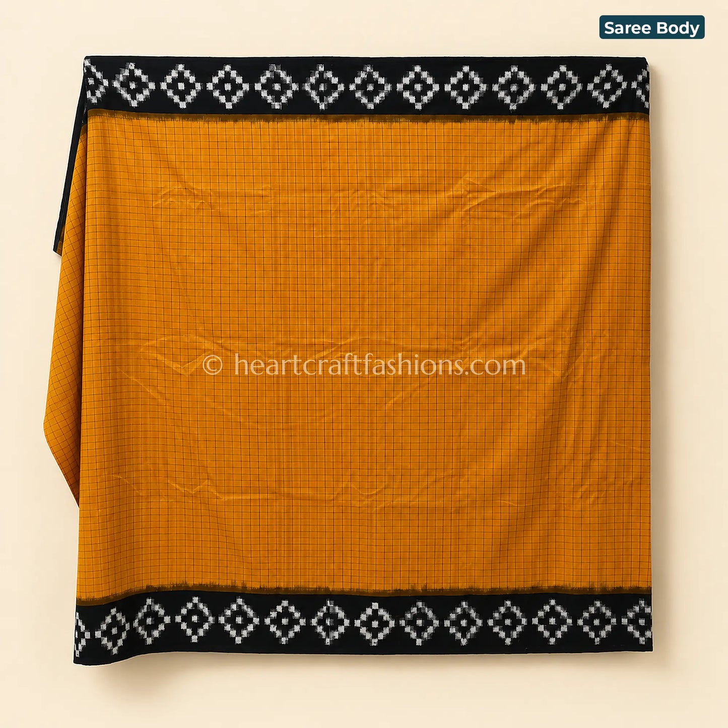 Mustard & Black Ikat Mercerized Cotton Saree
