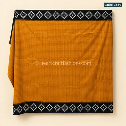 Mustard & Black Ikat Mercerized Cotton Saree