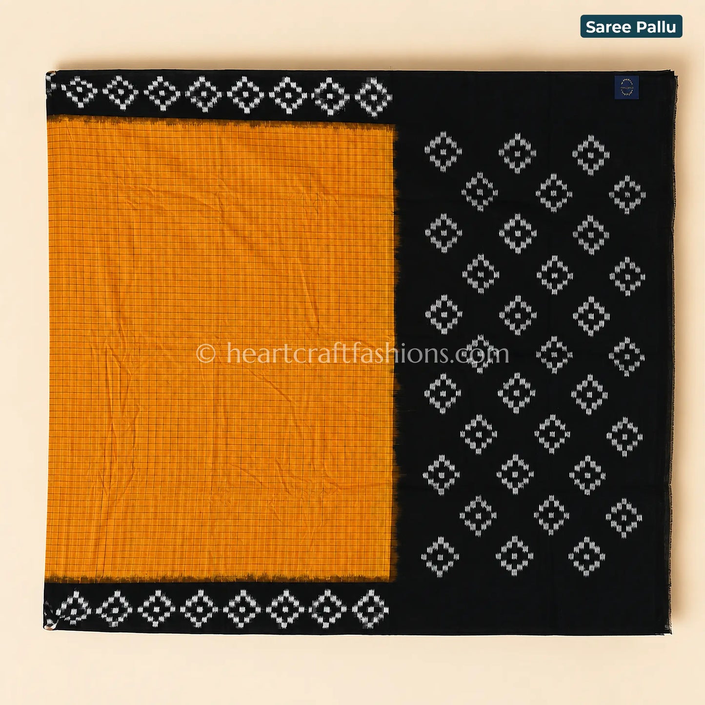 Mustard & Black Ikat Mercerized Cotton Saree