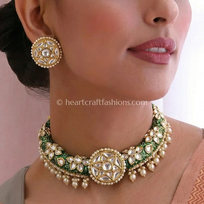 Nakshatra Moissanite Meenakari Hasli Set