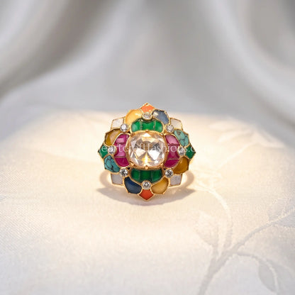 Navrang Blossom Moissanite Polki Ring