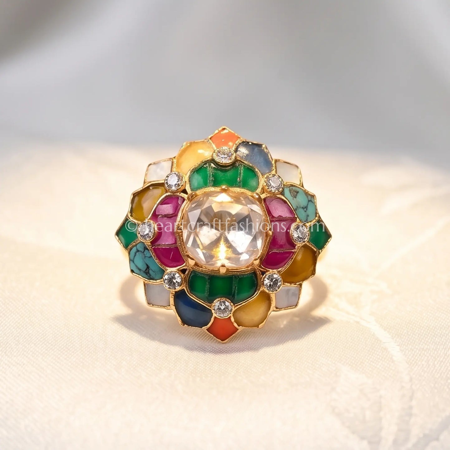 Navrang Blossom Moissanite Polki Ring