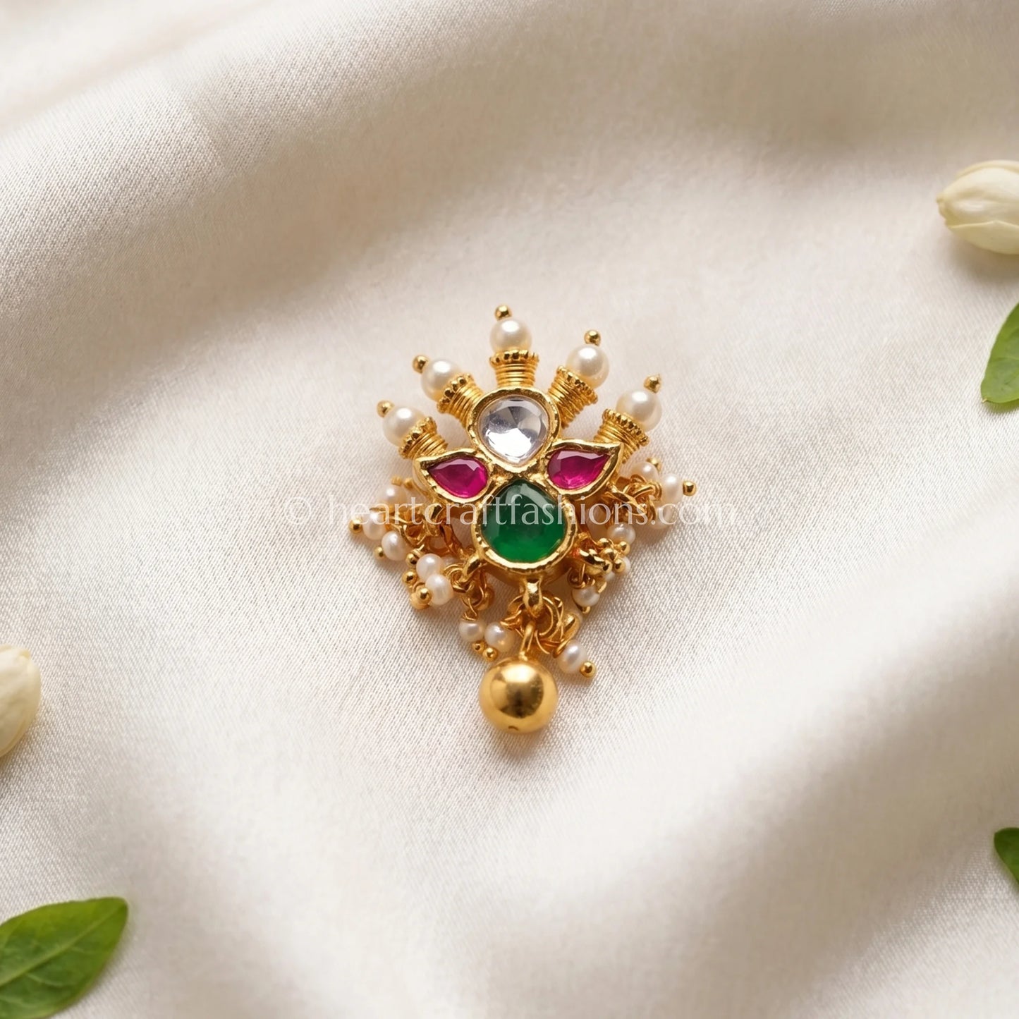 Navratna Floral Cluster Pachi Kundan Nath