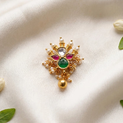 Navratna Floral Cluster Pachi Kundan Nath
