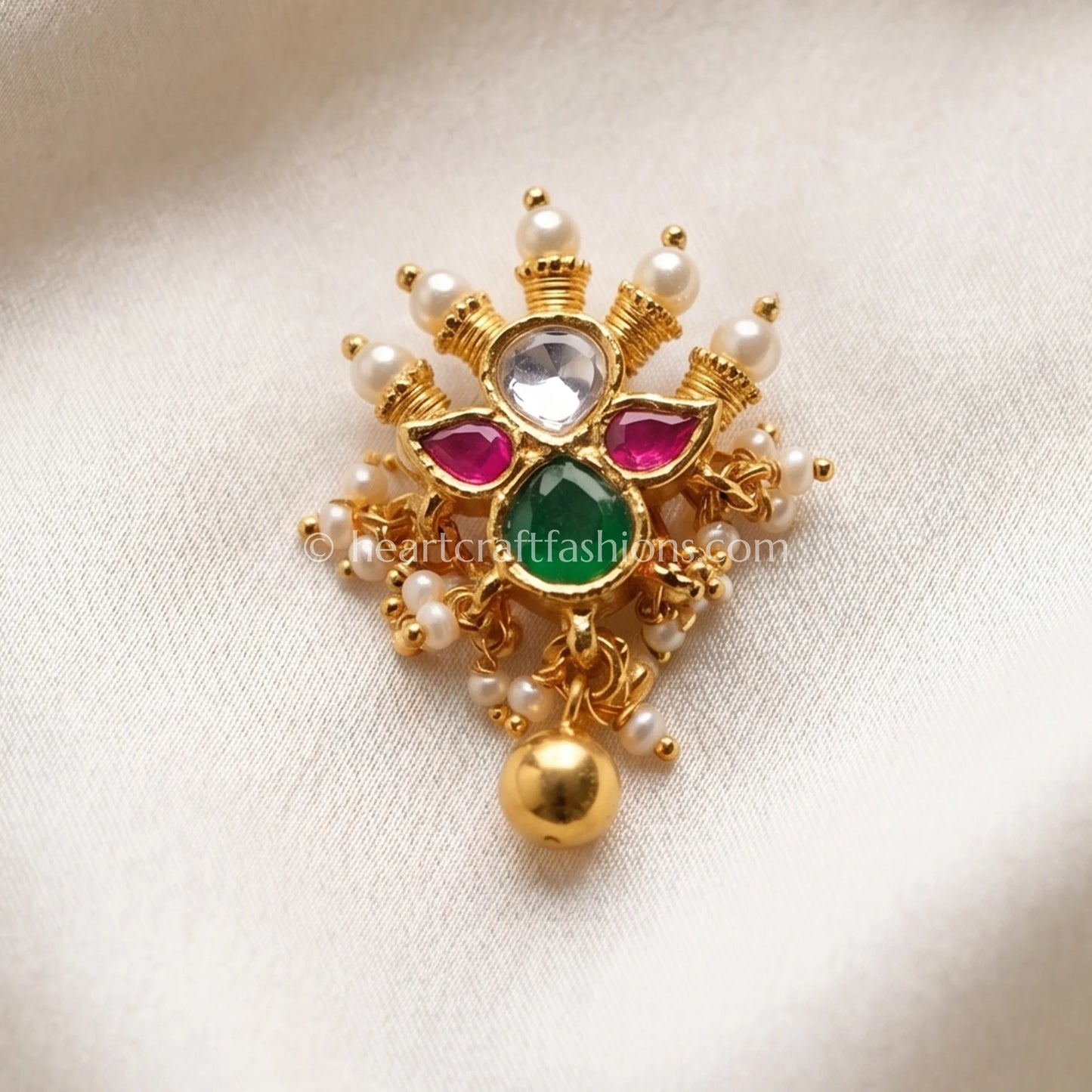 Navratna Floral Cluster Pachi Kundan Nath
