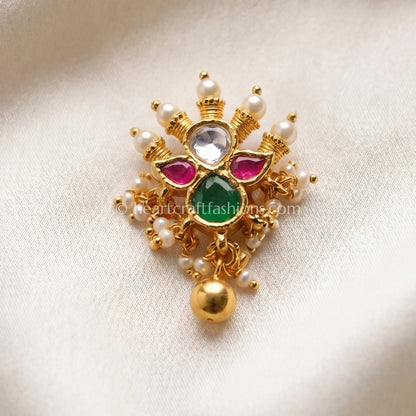 Navratna Floral Cluster Pachi Kundan Nath