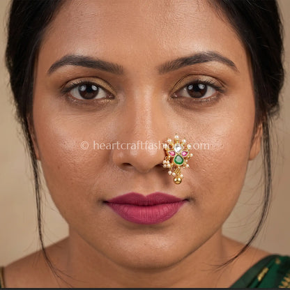 Navratna Floral Cluster Pachi Kundan Nath