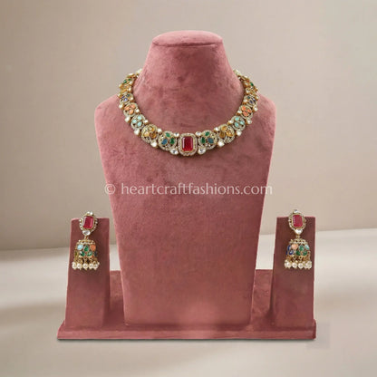 Navratna Moissanite Polki Choker Set