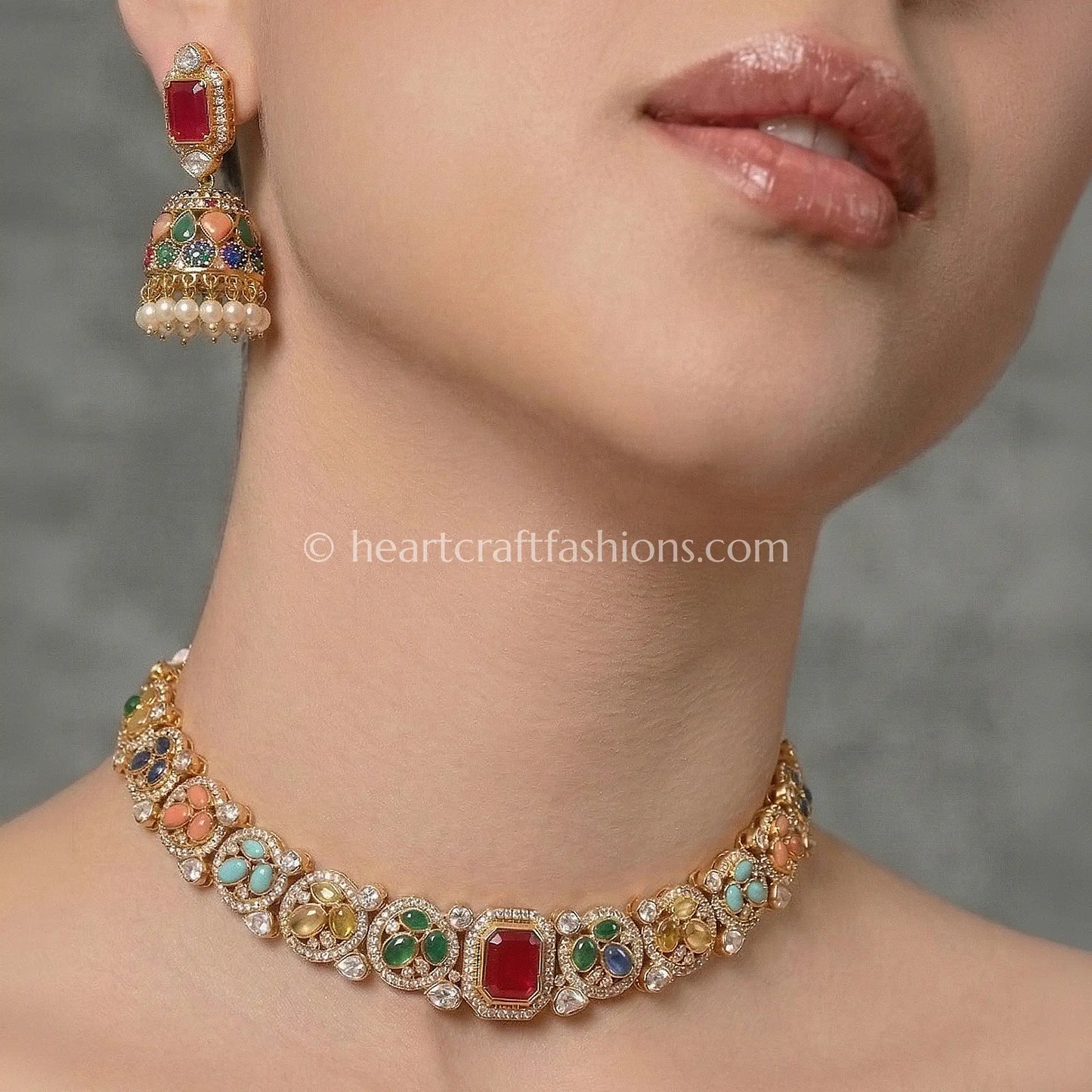 Navratna Moissanite Polki Choker Set