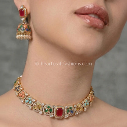 Navratna Moissanite Polki Choker Set