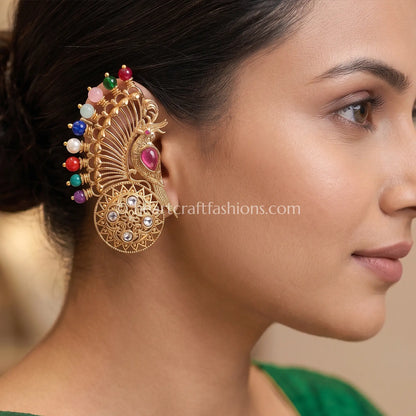 Navratna Peacock Amrapali Ear Cuff
