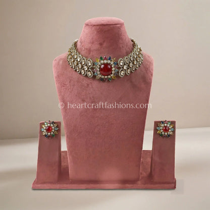 Navratna Ruby Center Sunehri Kundan Choker Set