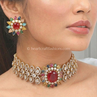 Navratna Ruby Center Sunehri Kundan Choker Set