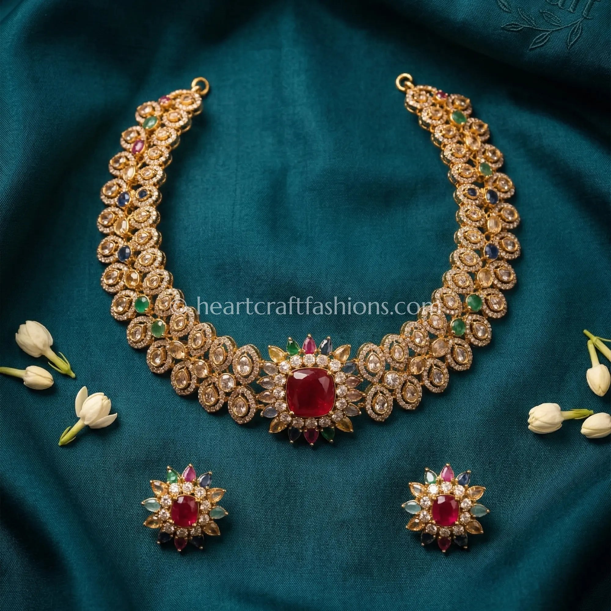 Navratna Ruby Center Sunehri Kundan Choker Set