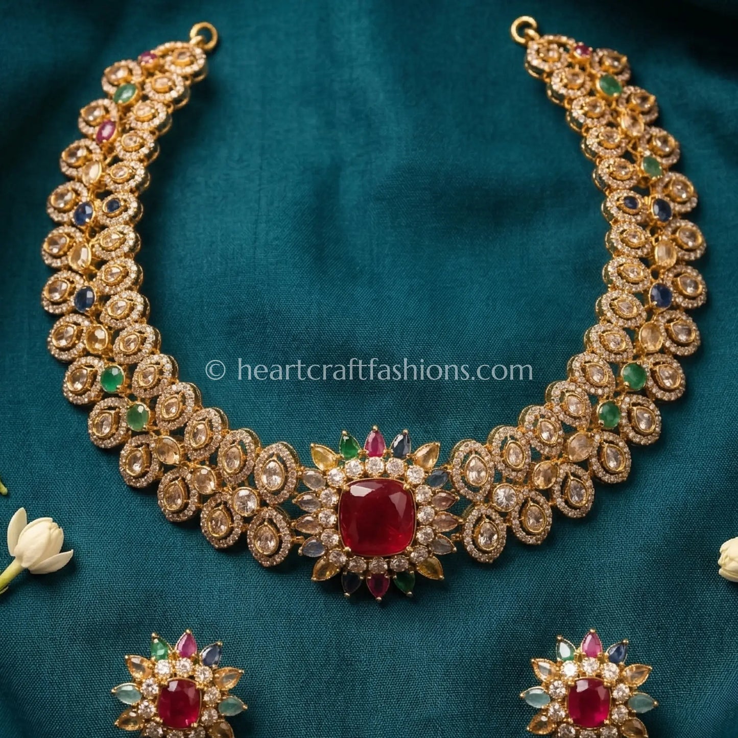 Navratna Ruby Center Sunehri Kundan Choker Set