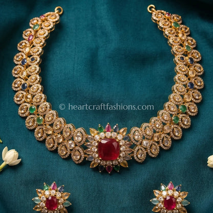 Navratna Ruby Center Sunehri Kundan Choker Set