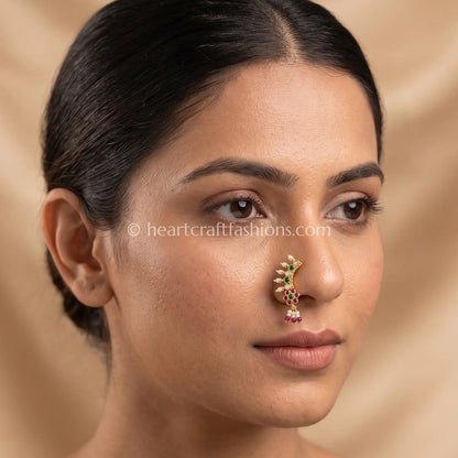 Navratna Style Arc & Floral Cluster Maharashtrian Nath