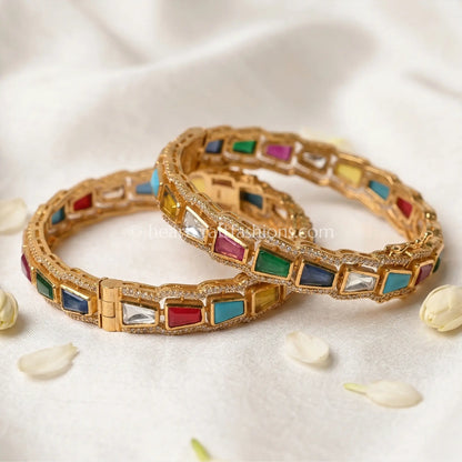 Navratna Sunehri Kundan Bangles