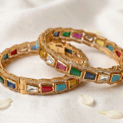 Navratna Sunehri Kundan Bangles