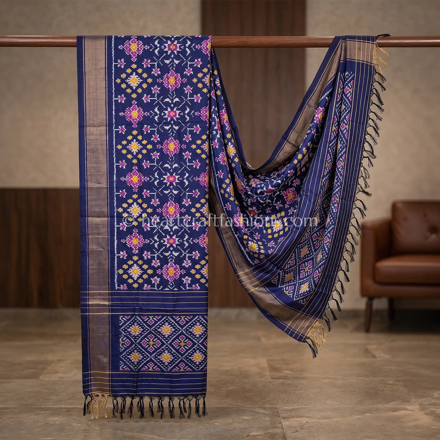 Navy Blue Patola Inspired Silk Dupatta
