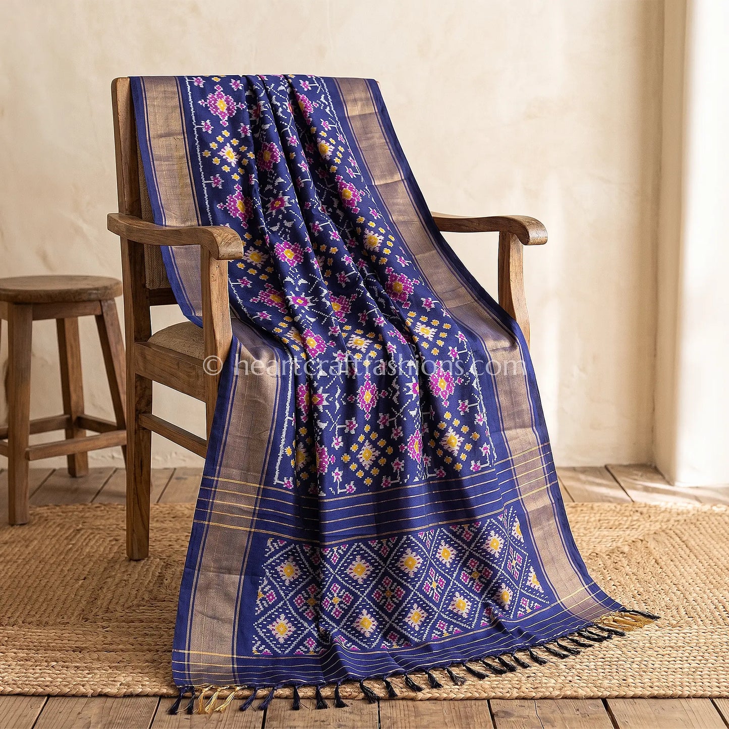Navy Blue Patola Inspired Silk Dupatta