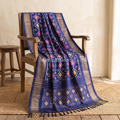 Navy Blue Patola Inspired Silk Dupatta
