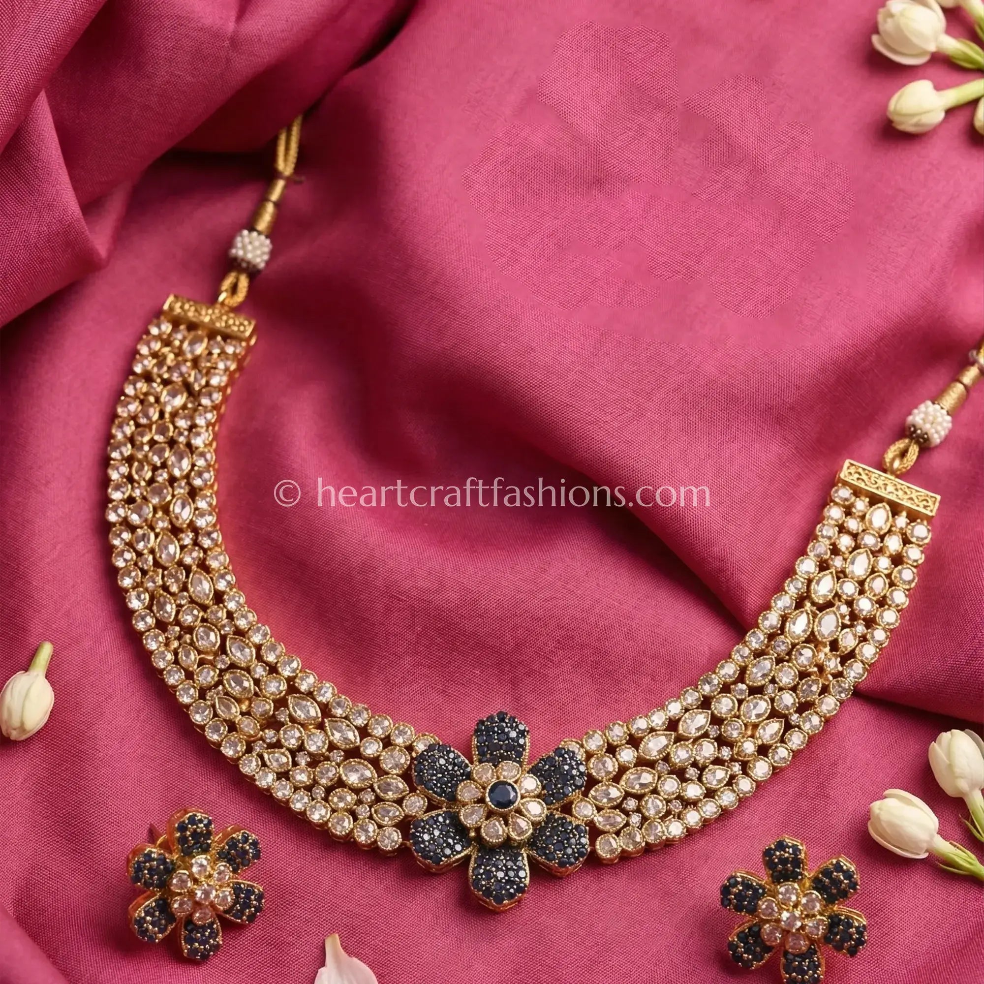 Noira Blue Moissanite Polki Floral Choker Set